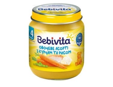 Bebivita Пюре овочеве асорті/курча/рис 125г - 1