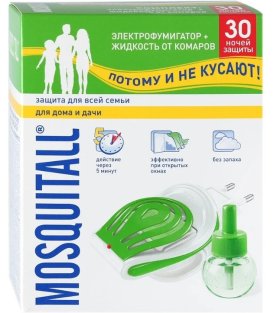 MOSQUITALL фумігатор + рідина від комарів Захист для всієї родини 30 мл (30 ночей) - 1