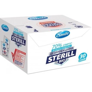 Салфетки влажные дезинфицирующие Smile Sterill Bio саше в боксе №30 - 1