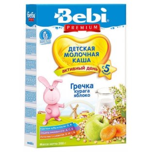 Bebi Premium Каша молочна гречка/курага/яблуко 200г - 1