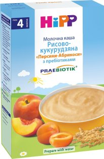 HIPP Каша молочная органич.рисово-кукурузная персик-абрикос с пребиотиками 250г - 1