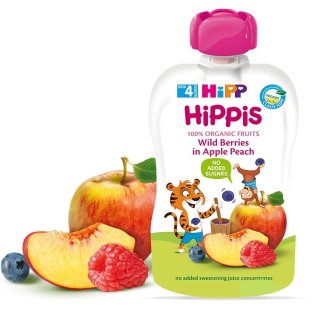 HIPP HIPPIS Пюре яблуко-персик чорниця малина 100г - 1