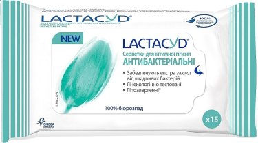 Лактацид салфетки для интимной гигиены антибактериальные №15 - 1