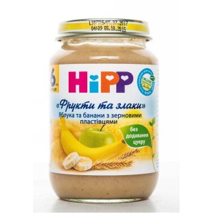 Пюре HIPP Яблука і банани з зерновими пластівцями 190г - 2