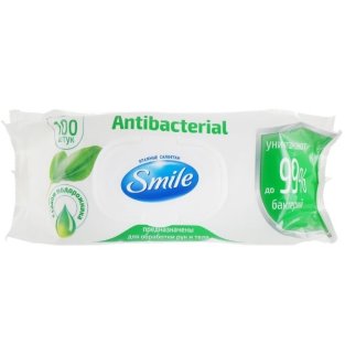 Салфетки влажные Smile Антибактериальные с подорожником с клапаном №100 - 1