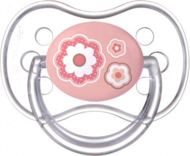 Canpol Пустышка силиконовая симетричная Newborn baby 18+ месяцев розовые цветы - 1